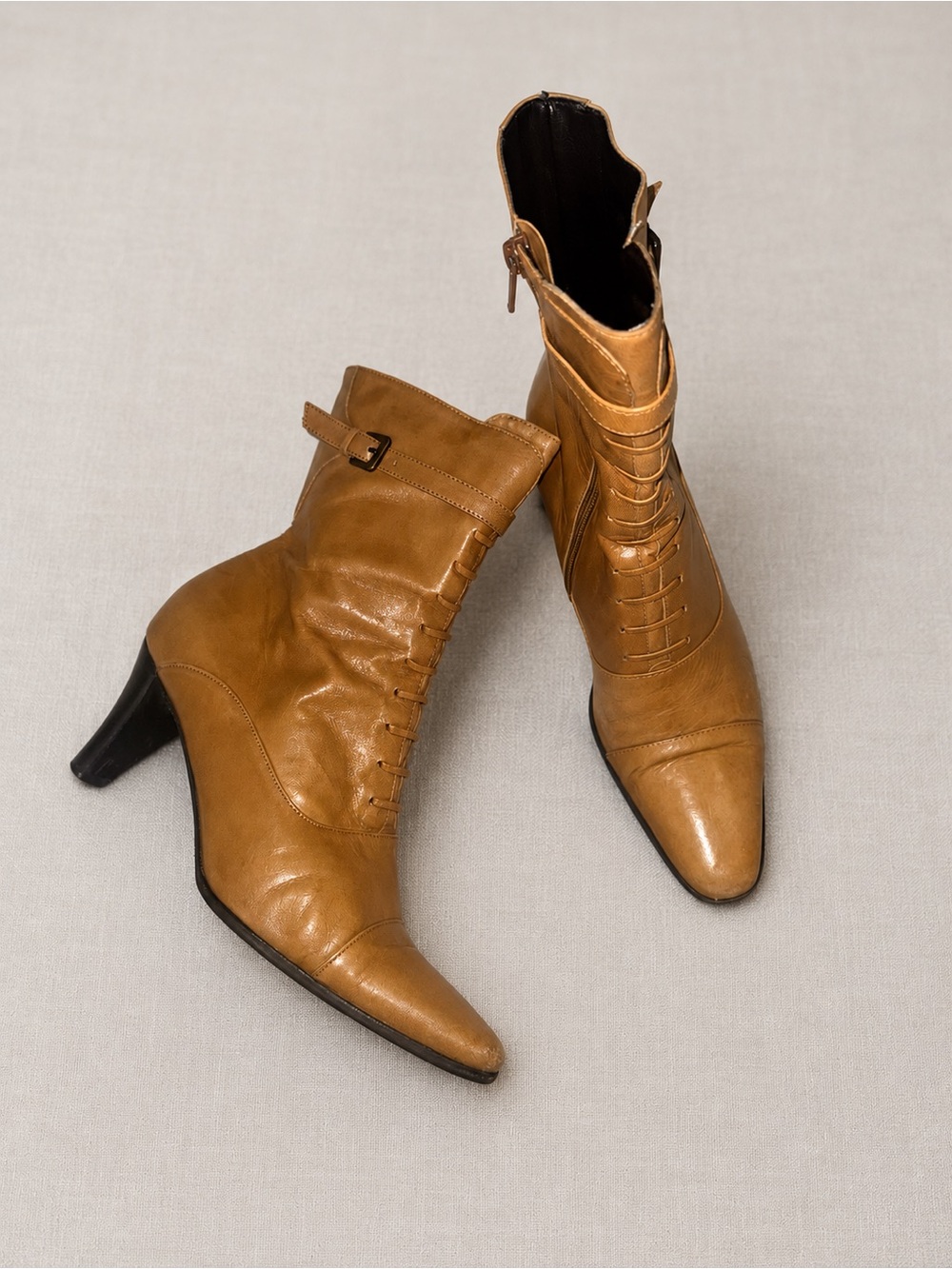 Nickels Tan Leather Pointed Toe Ankle Boots